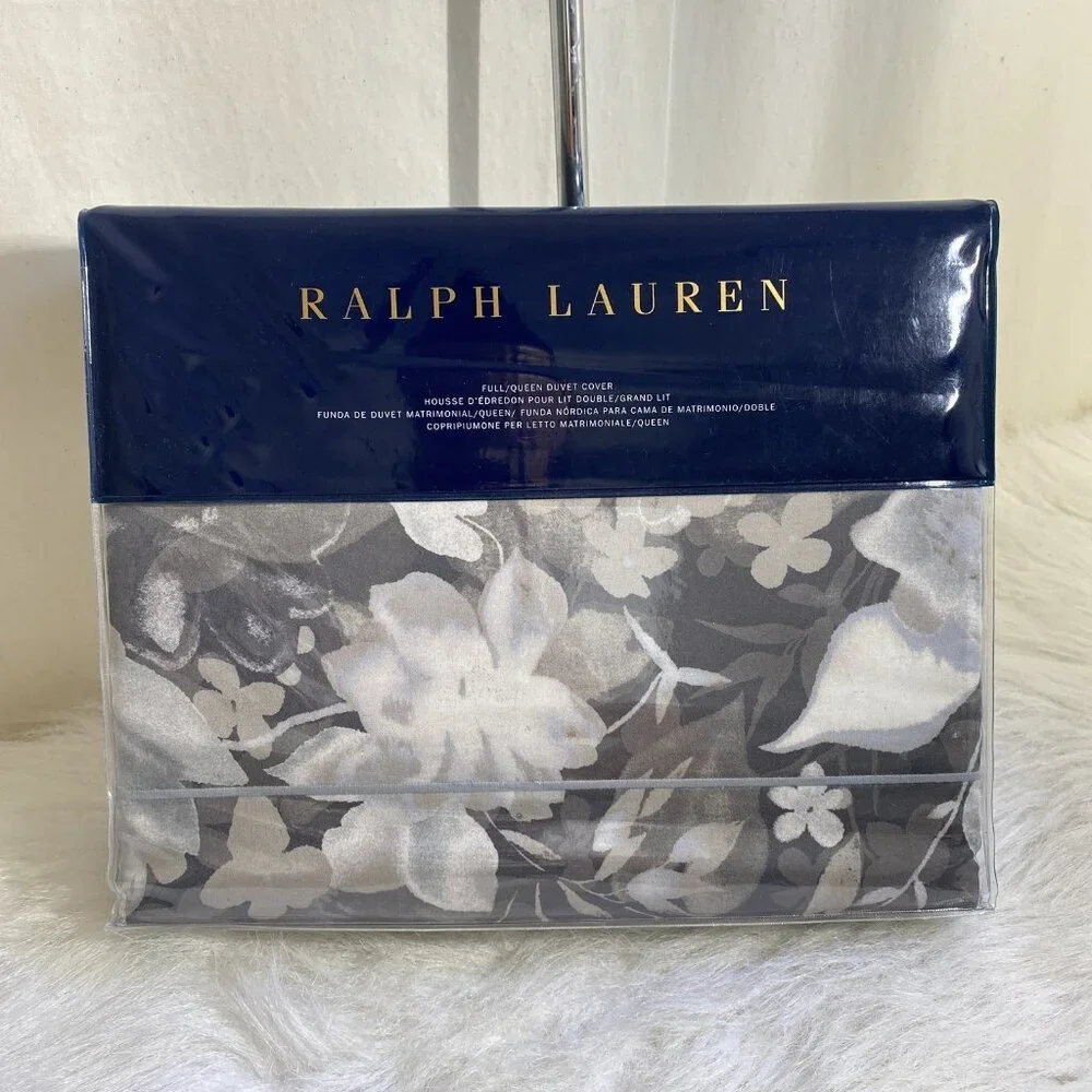 Ralph Lauren Avery Duvet Cover Full /Queen Gray Chrysanthemum Floral NEW